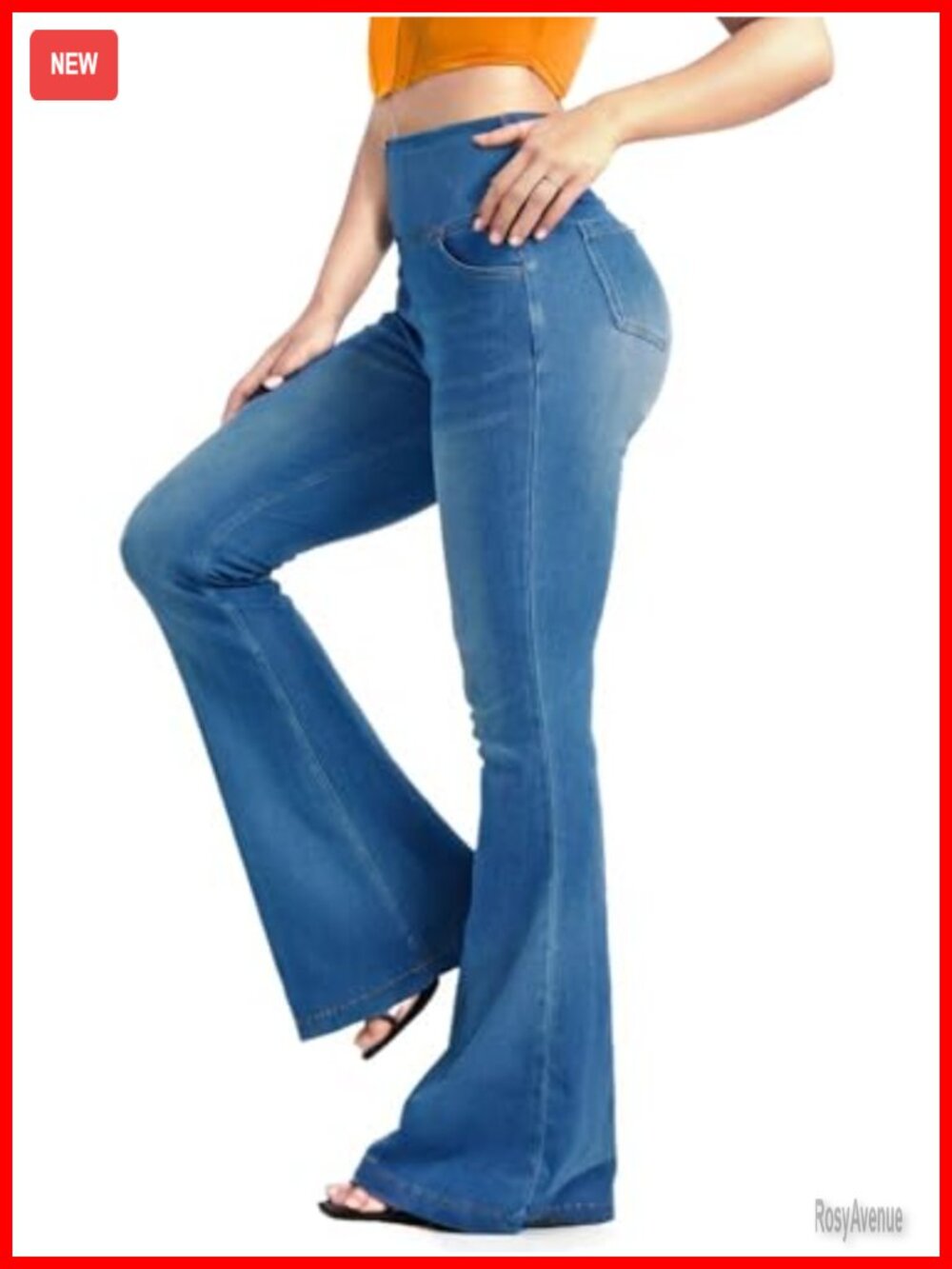 BlueRose Knit Stretchy Flare Jeans High Waisted Pull On Bell Bottom Pants